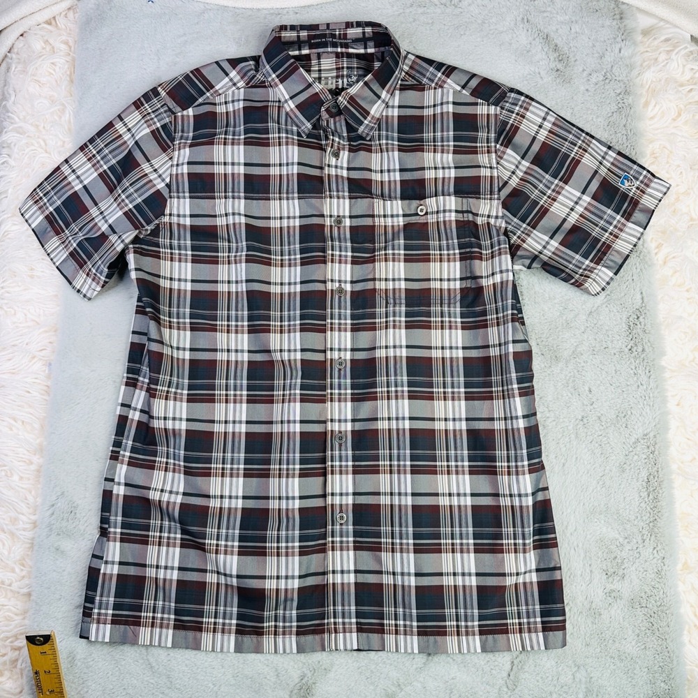 Kuhl Shirt Mens Medium Short Sleeve Plaid Button‎ Down Outdoor Rugged Mountains